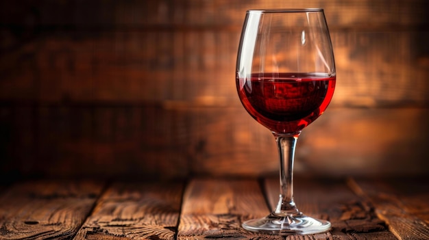 Vin rouge aromatique dans un verre élégant sur du bois foncé