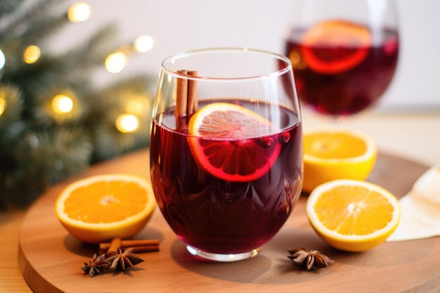 Vin rouge chaud aux épices et agrumes Boisson chaude traditionnelle au moment de Noël Illustration générative de l'IA