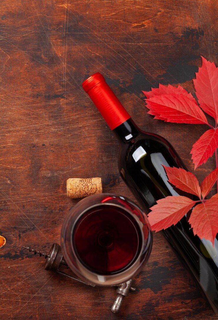 Vin rouge et feuilles
