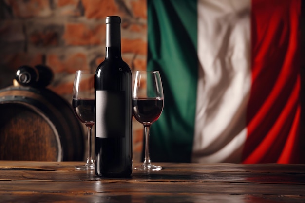 Vin rouge sur le fond du drapeau national de l'Italie Boisson italienne célèbre meilleur vin rouge menu de vin italien tourisme européen Vin d'Italie