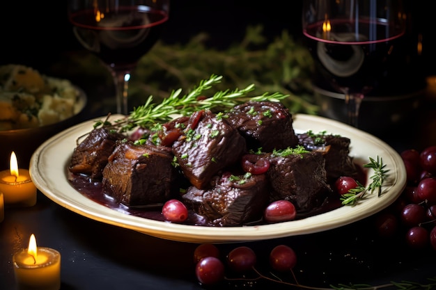 Vin rougeCôtes levées braisées Dîner de Noël