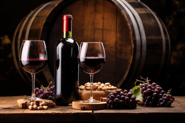 Vinification traditionnelle et concept de dégustation de vin présenté avec du bon vin rouge et des accessoires sur un ru