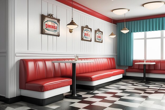 Photo vintage diner booth mockup showcase thème de restaurant rétro avec des murs blancs blancs