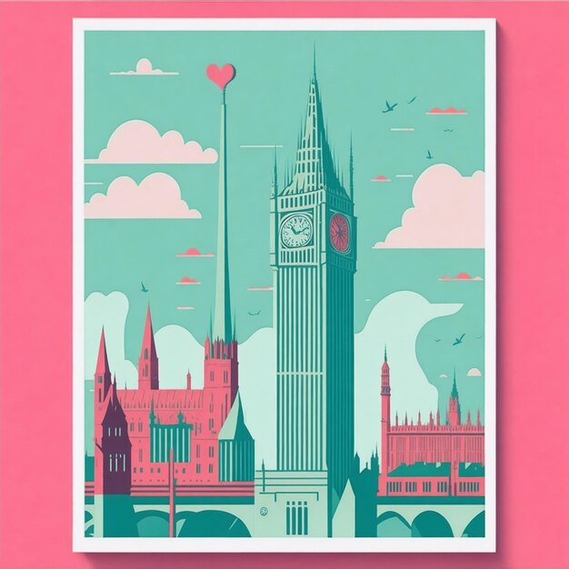 Vintage emblématique de Londres avec des couleurs vertes et roses