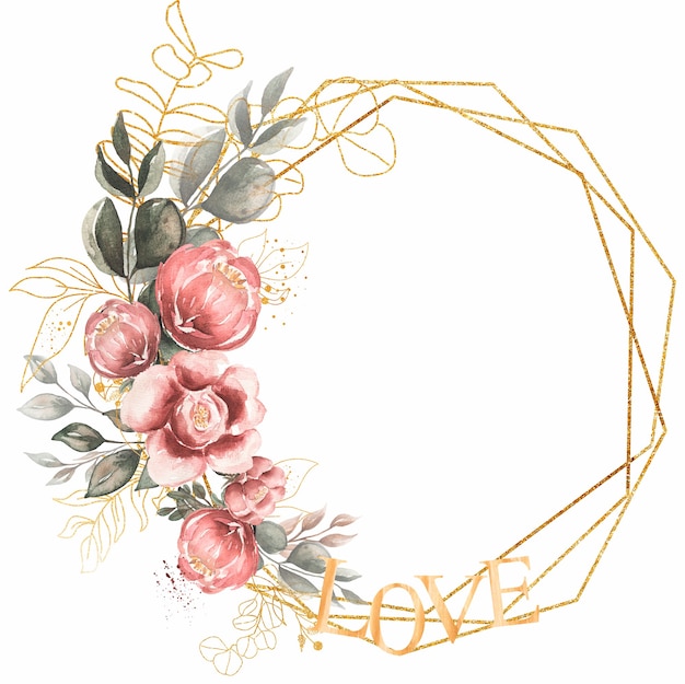 Photo vintage florals frame clipart aquarelle corail pivoine et verdure guirlande clipart