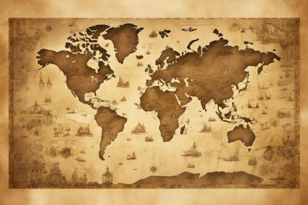 Photo a vintage map of the world in sepia tones ai generated