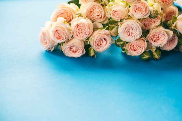 Vintage de roses roses sur bleu