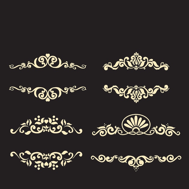 Vintage tourbillon ornement style ligne fleurit ensemble filigraphiques boucles ornementales décoratives