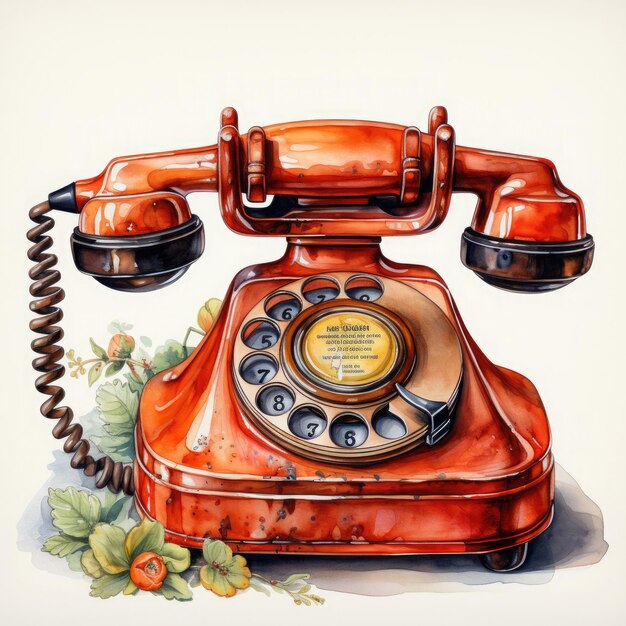 Photo vintage vieux téléphone aquarelle clipart génératif ai