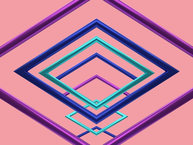 violet bleu vert métallique réflexion forme géométrique lévitation rendu 3d