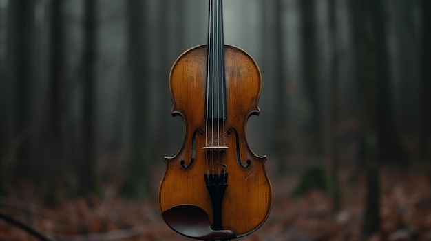 Photo violon antique sur fond de forêt brumeuse pour un concept artistique