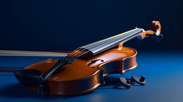 Violon Et Archet Sur Fond Bleu Ai Générative