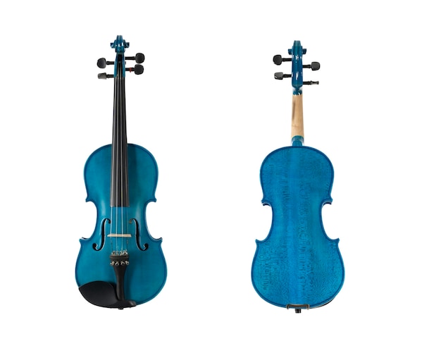 Violon en bois bleu isolé sur fond blanc