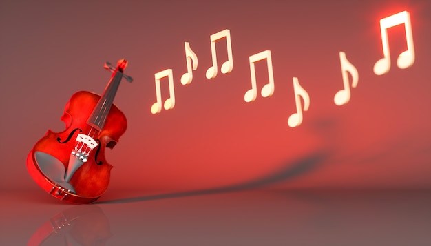 Violon classique sur fond rouge, illustration 3d