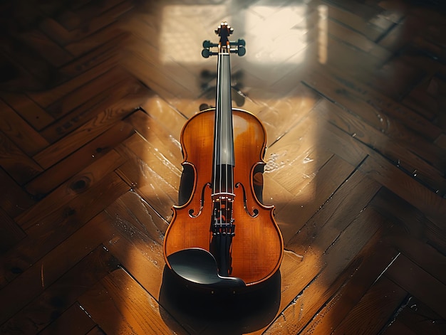 Violon comme silhouette ombre coulée de cordes et d'arc en bois F Photo créative d'un fond élégant