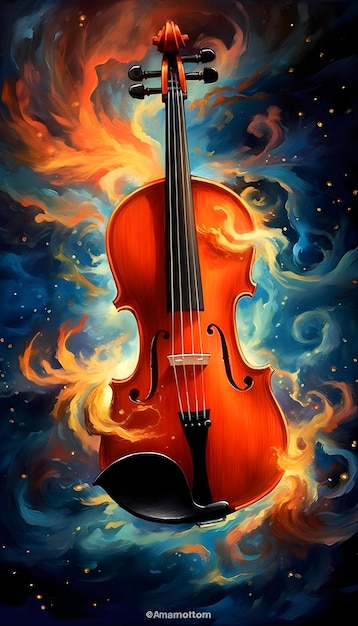 Un violon avec un feu dessus.