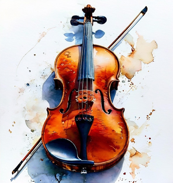 Violon sur le fond à l'aquarelle peinture artistique sur papier instrument de musique