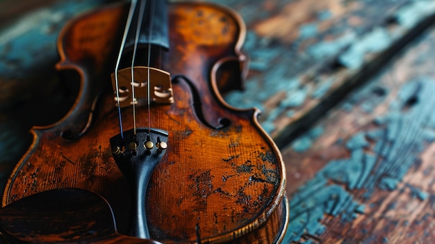 Violon sur un fond en bois