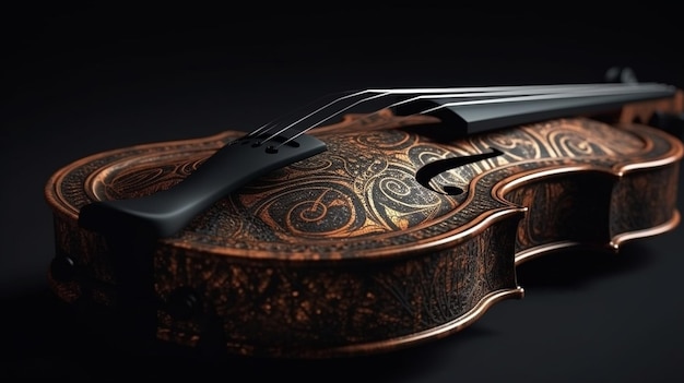 Violon sur fond noir closeupgenerative ai