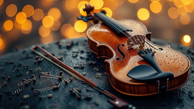 Violon sur un fond sombre avec bokeh