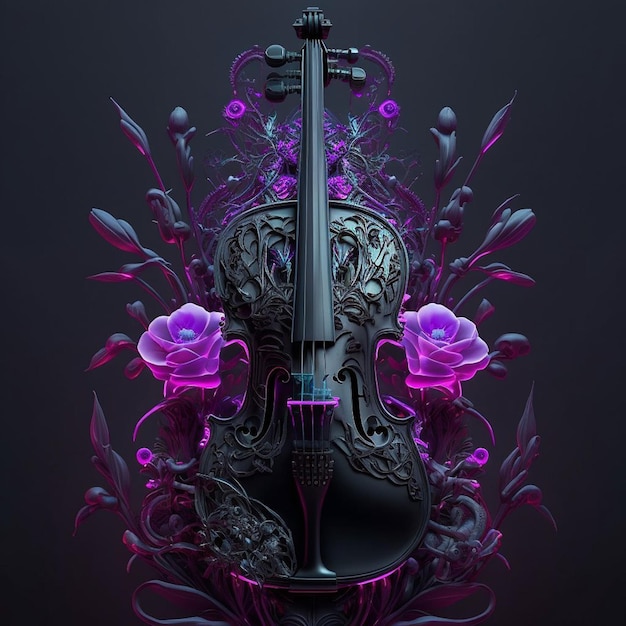 Un violon violet avec des roses et des roses dessus