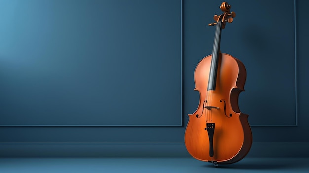 Photo le violoncelle dans le coin de la pièce rendu en 3d