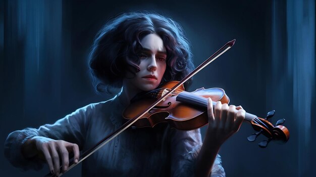 Photo le violoniste dans le concept musical du studio sombre