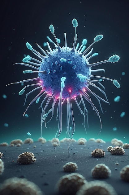 Virus bactérien attaque des bactériophages micro-monde 3D