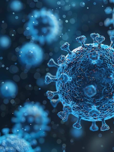 un virus bleu avec beaucoup de bactéries dessus