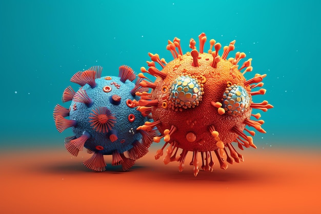 Un virus bleu et orange avec le mot virus dessus