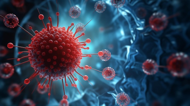 virus avec cellules pathogènes et érythrocytes concept de risque pour la santé pandémique virusIA générative