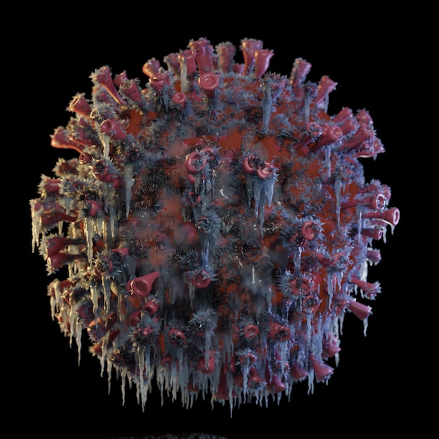 Photo le virus corona ou covid-19 est gelé, rendu 3d