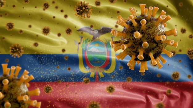 Virus du microscope coronavirus drapeau ondulant équatorien