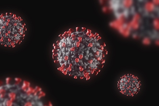 Virus du microscope du coronavirus bouchent le rendu 3d