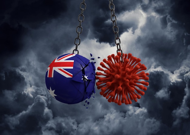 Virus microbe s'écrasant dans la balle du drapeau de l'Australie d rendre