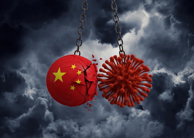 Virus microbe s'écrasant dans la balle du drapeau de la Chine d rendre