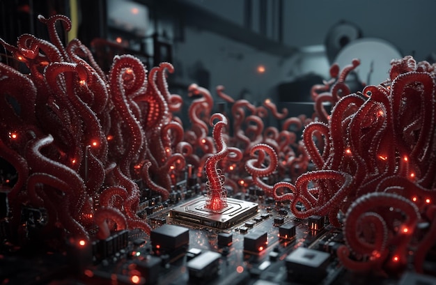 Le virus de Monters sur une carte de circuit imprimé 3D
