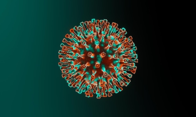 Virus à pointes rouges et vertes 3D