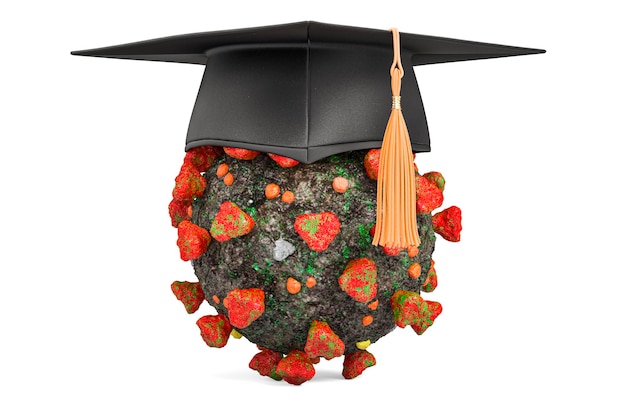 Virus avec rendu 3D de casquette diplômée