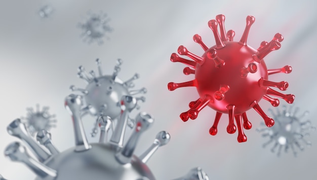 Virus de verre rouge, illustration de rendu 3D