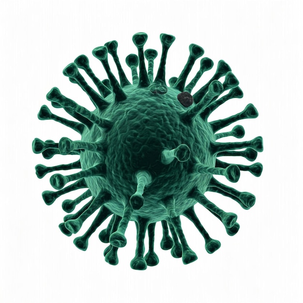un virus vert est montré dans une image avec le mot virus