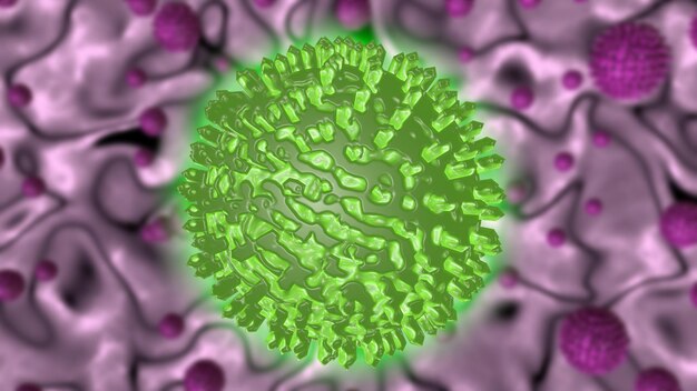 Photo un virus vert sur un fond violet