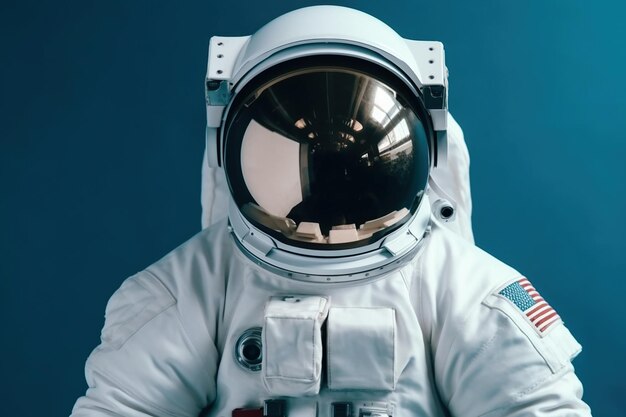 Le visage d'un astronaute sur fond bleu