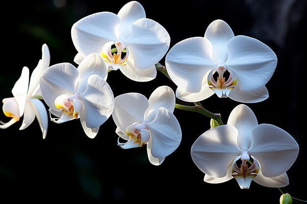 Le visage d'une belle femme avec une orchidée blanche sur son épaule