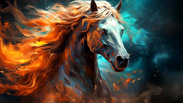 Photo un visage de cheval magique abstrait sur un sombre