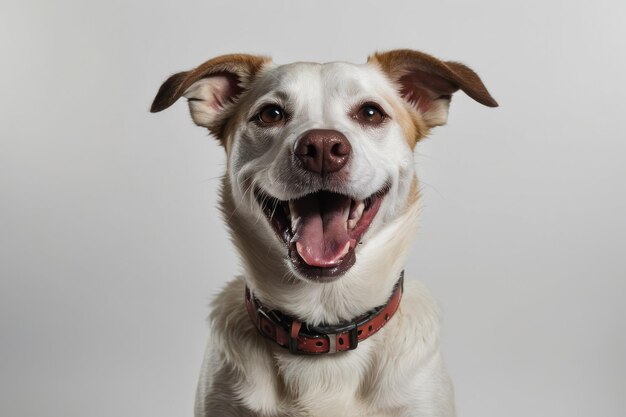 un visage de chien heureux et souriant sur un fond blanc