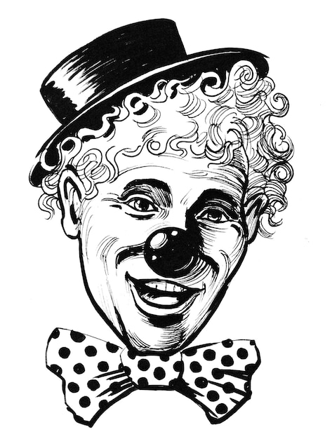 Visage de clown. Dessin noir et blanc à l'encre