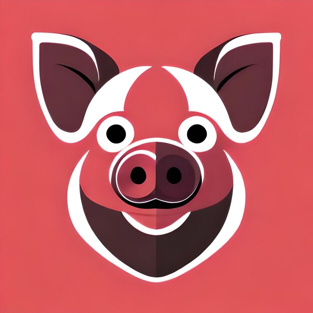 Le visage d'un cochon est sur un fond rose avec un fond rouge.