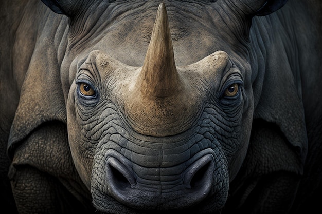 Visage dangereux de rhinocéros à grosse corne