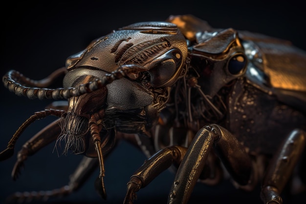 Visage de détail de zoom d'abeille d'insecte robotique